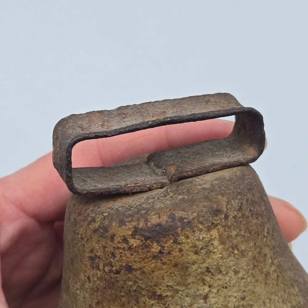 Antique Rustic Iron Cow Bell Primitive Farmhouse Heavy Weathered Patina 4
